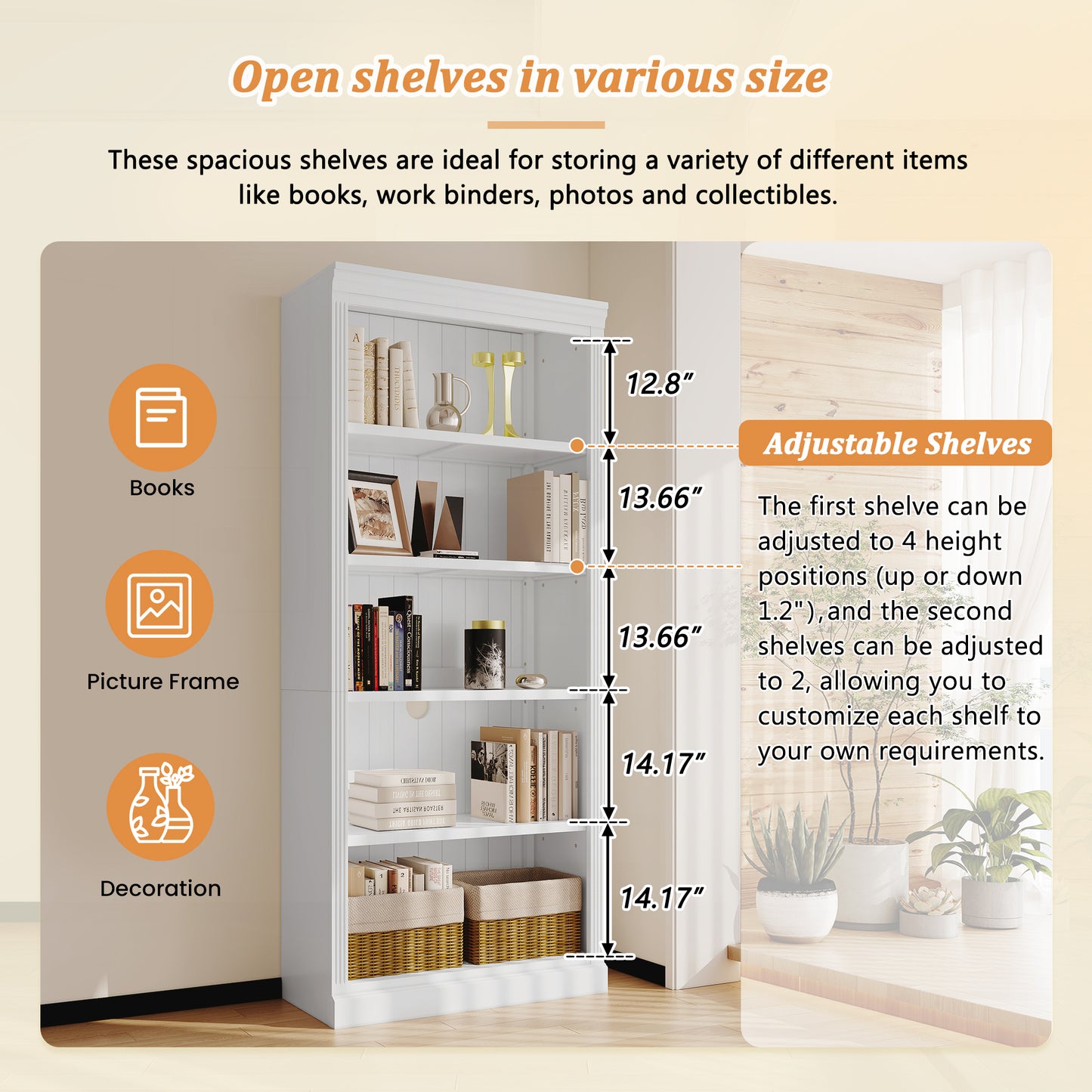 83 Tall Wood Bookcase Suite With Light Strip ,5-Tier Decor Adjustable