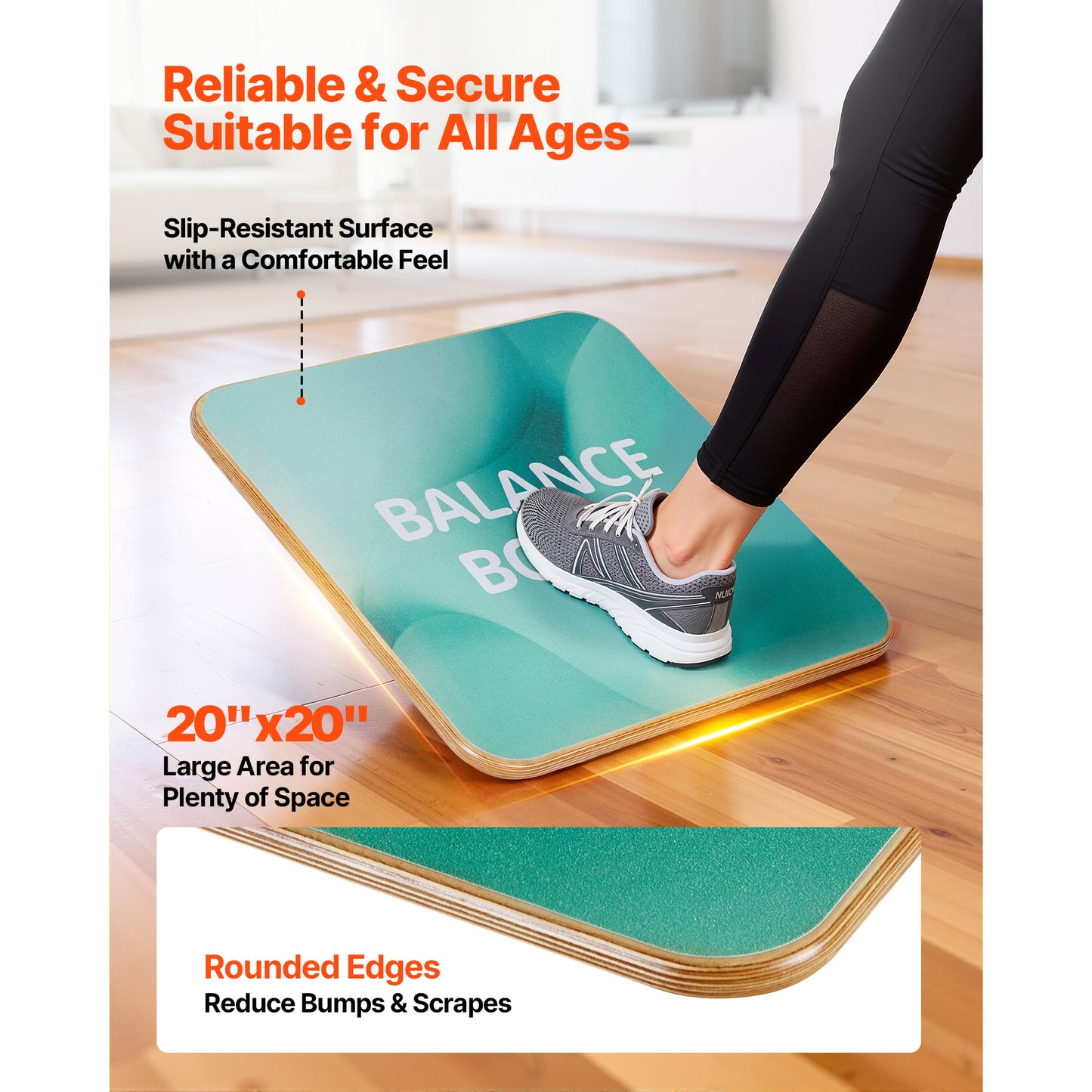 Wooden Balance Board for Core Workout and Standing Desk Exercise - Adjustable 3-Level Wobble Trainer