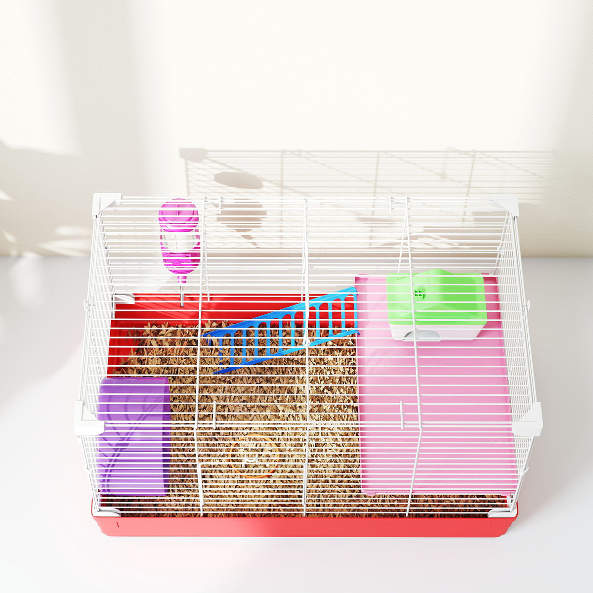 Hamster Cage 18.5 Inch with Exercise Wheel Water Bottle & Habitat - Red