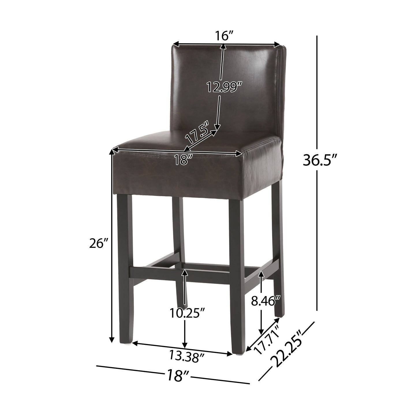 26-inch Brown Leather Counter Stools Set Of 2