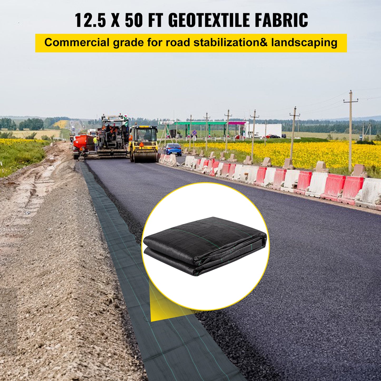 Heavy Duty Geotextile Fabric 12.5 x 50 ft Woven PP Land Stabilization Barrier