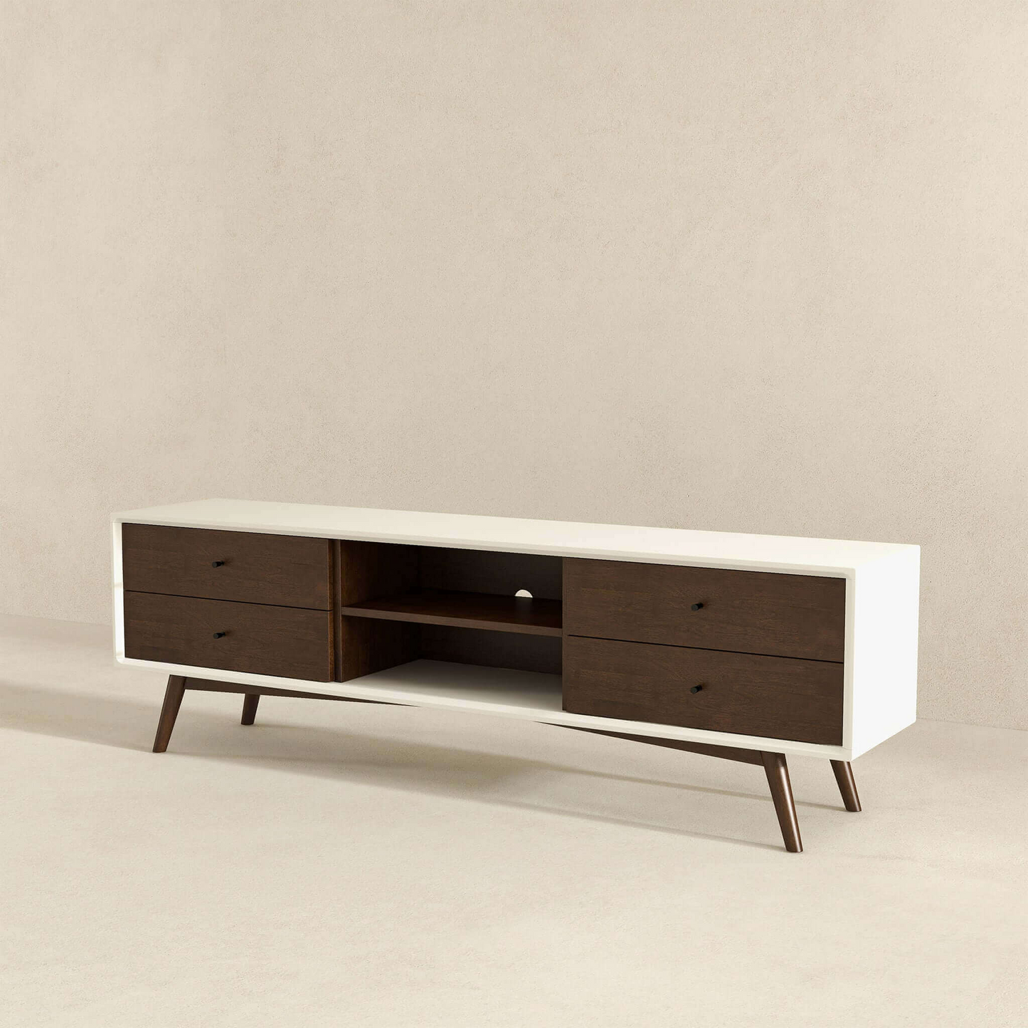 Caroline Walnut White TV Stand Up To 72 For Living Room Decor