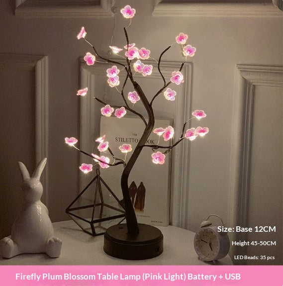 LED Fire Tree Night Light - Decorative Firefly Branch with Plum Shape