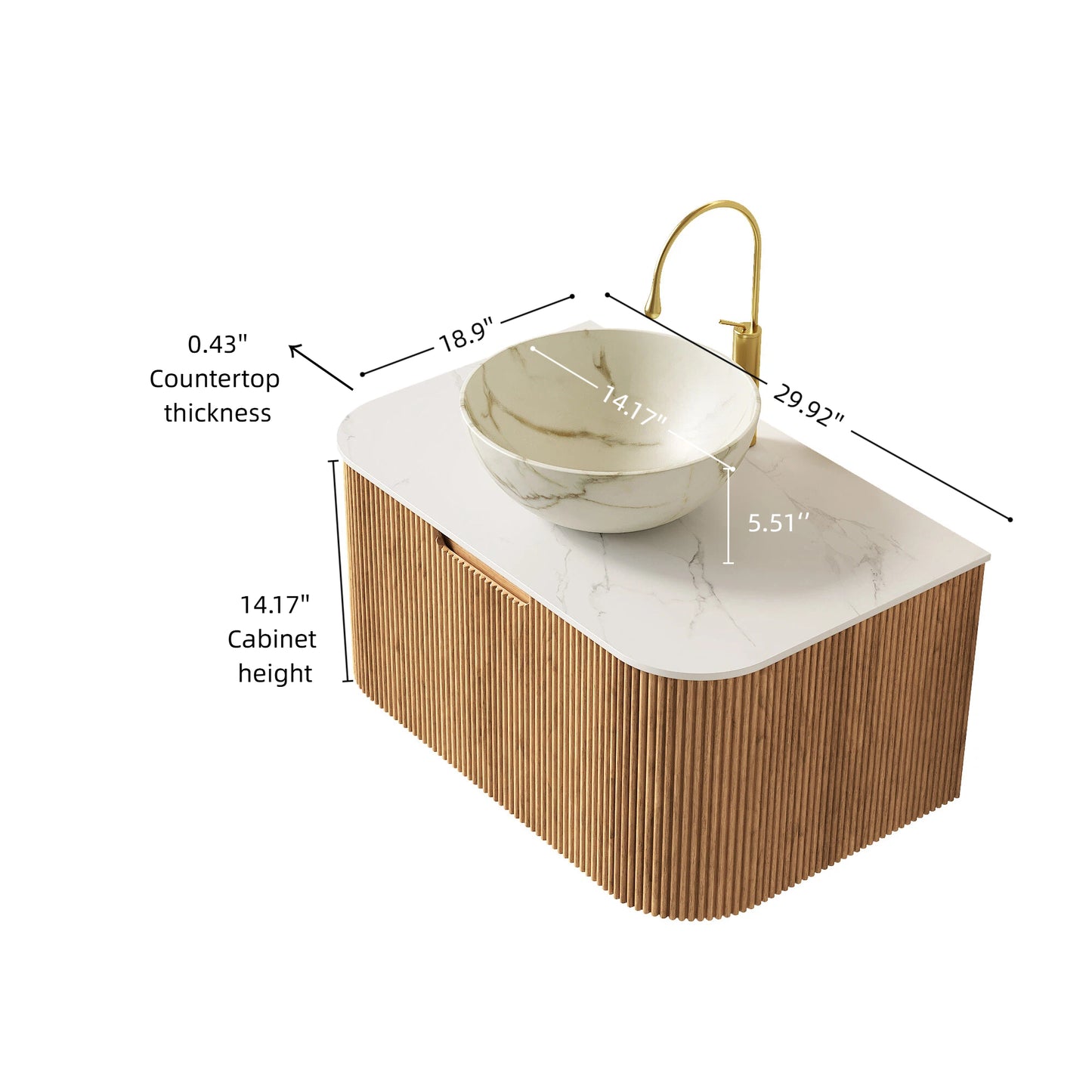 DINA 30 Bathroom Vanity&Sink, Floating Curved Edges Striped Storage