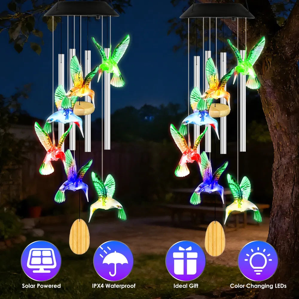 Solar Hummingbird Wind Chime with Color-Changing Lights - 2-Pack Options