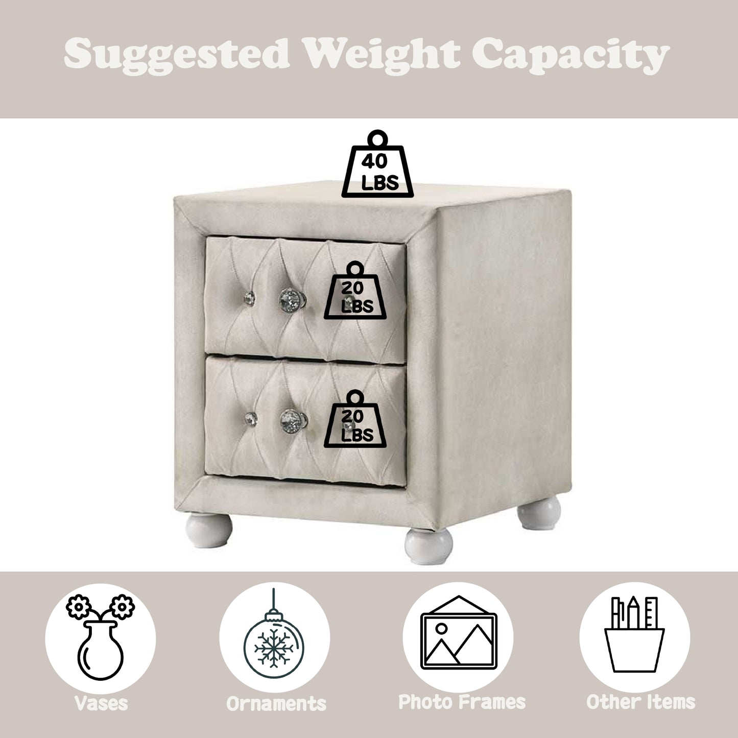 Reggie Beige Fabric Nightstand - Stylish & Functional Storage