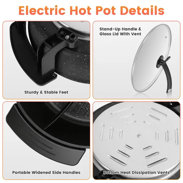 6L Electric Hot Pot with Divider - Adjustable Temperature Fondue Cooker