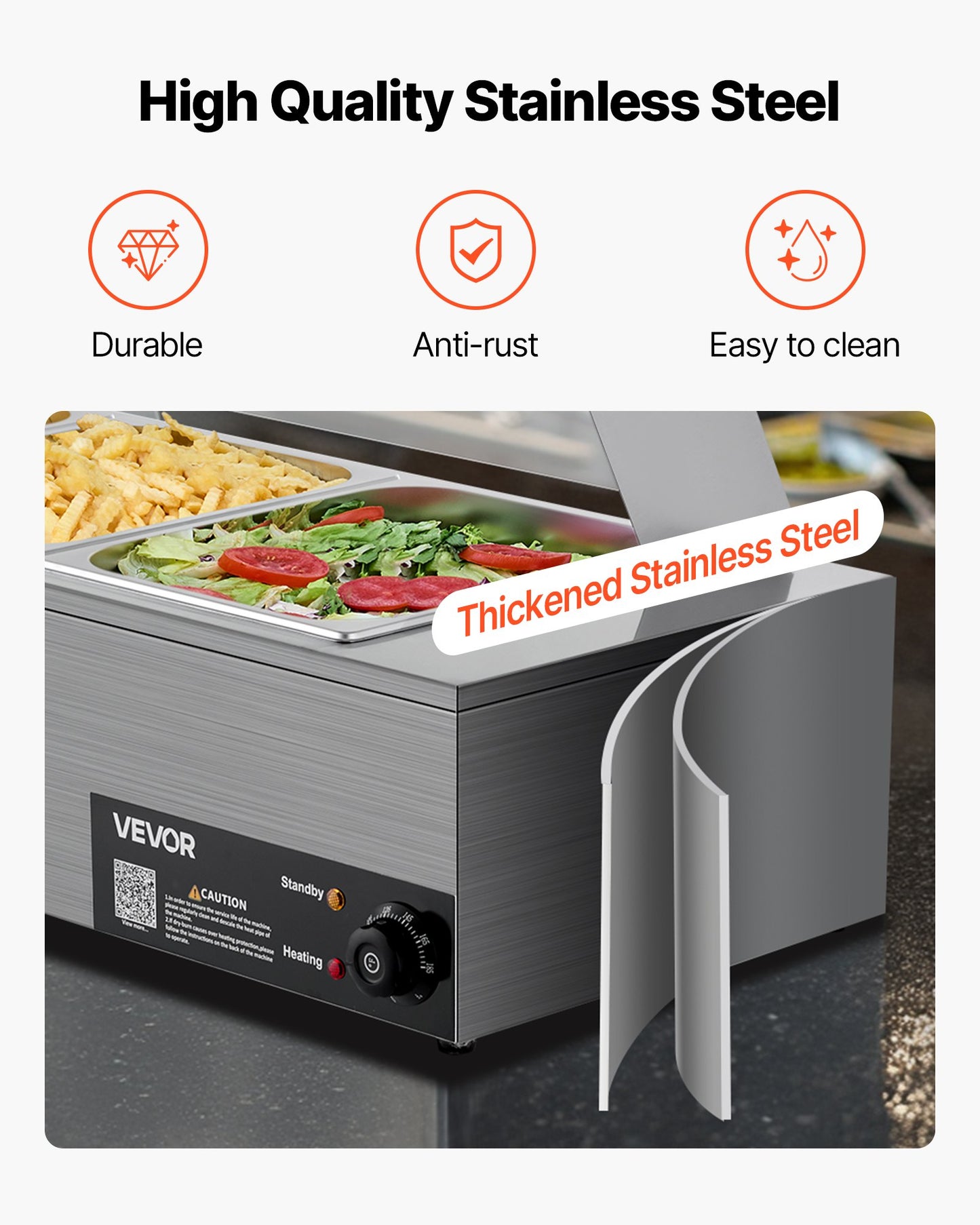 Commercial Food Warmer 3-Pan Buffet Bain Marie 1500W with Glass Cover - Silver