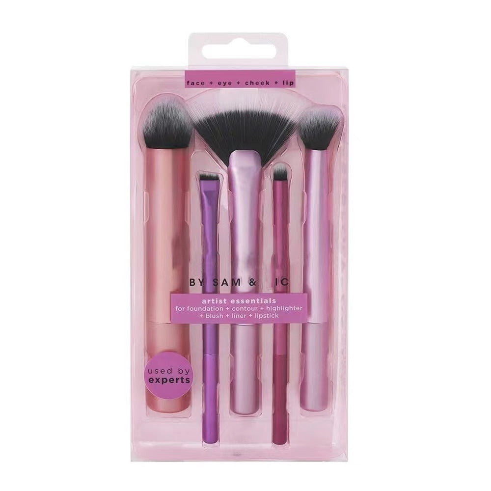5-Piece Makeup Brush Set - Professional Cosmetic Tools for Face & Eyes