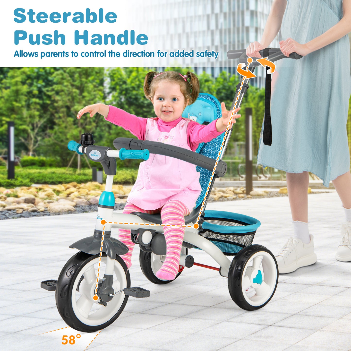 5-in-1 Detachable Baby Stroller Tricycle with Canopy - Blue