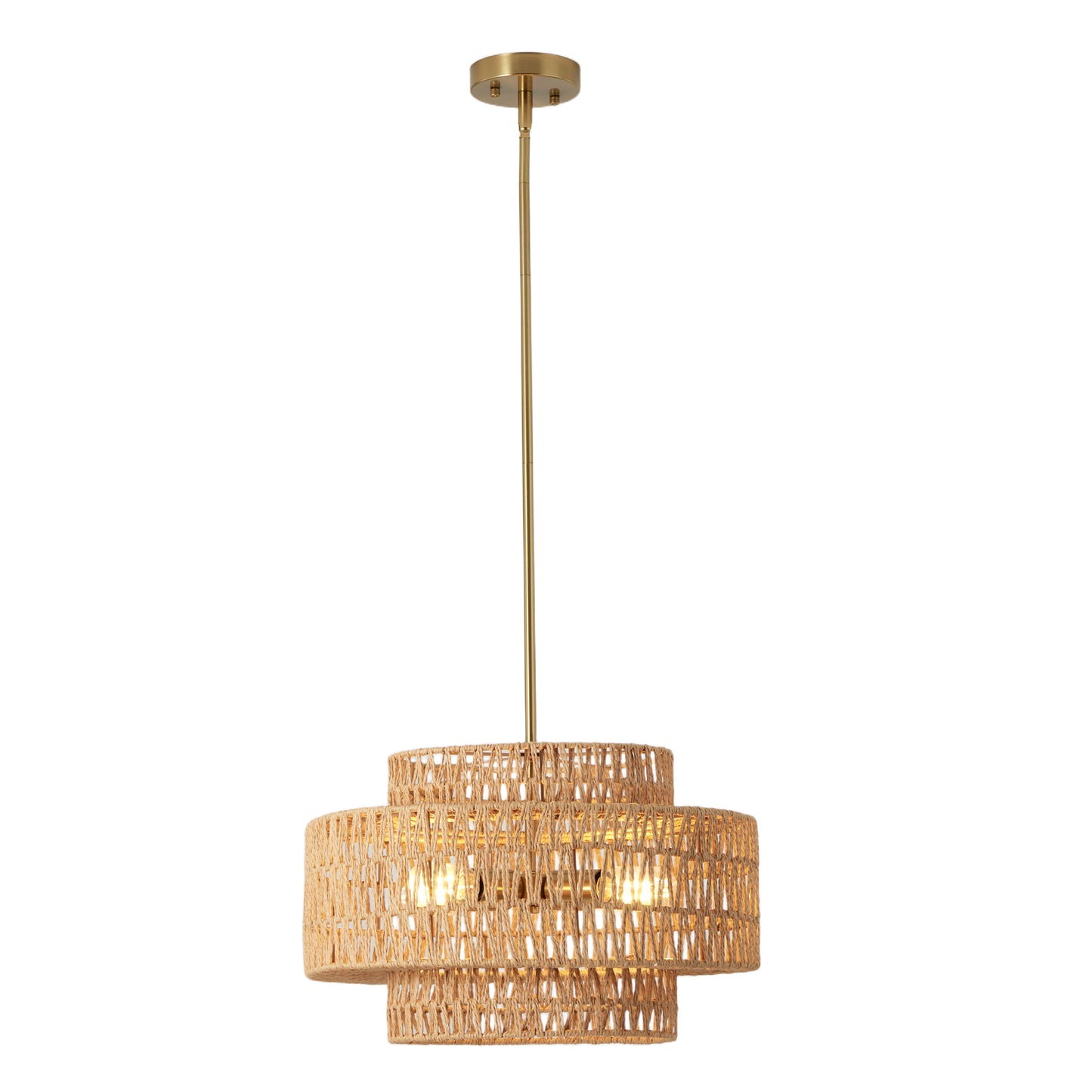 Boho Rattan Pendant Light Fixture - 17.7 Inch Farmhouse Chandelier, 4-Light
