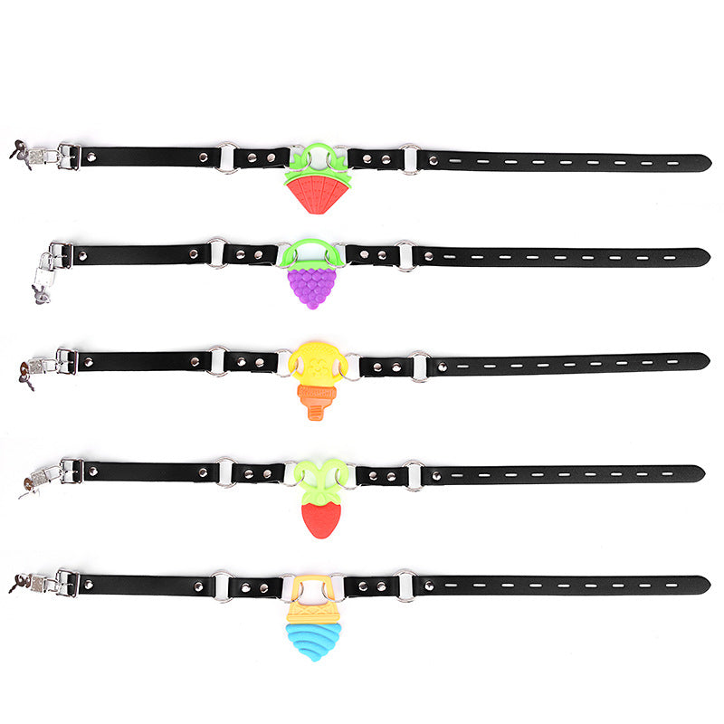 Fruit-Shaped Mouth Ball Gag Set for Adult Wellness Games - Grape, Watermelon, Strawberry, Nipple, Ice Cream Variants