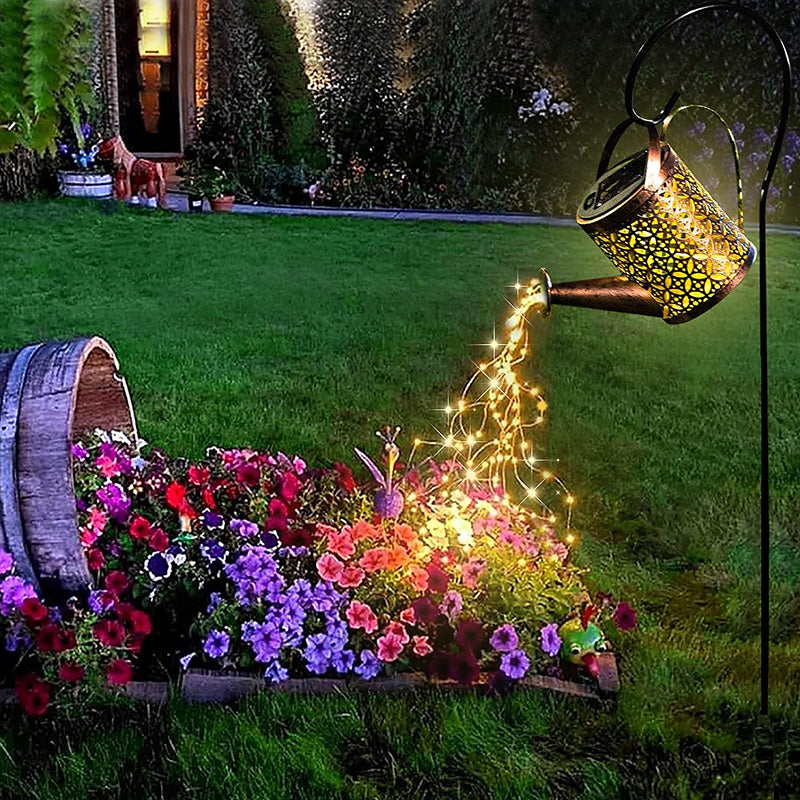 2-Pack LED Solar Watering Can Light String - Outdoor Decor