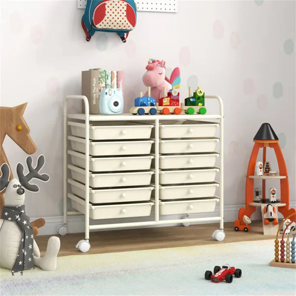 12-Drawer Rolling Storage Cart - 2-Row 10-Storey, Multicolor Drawers,