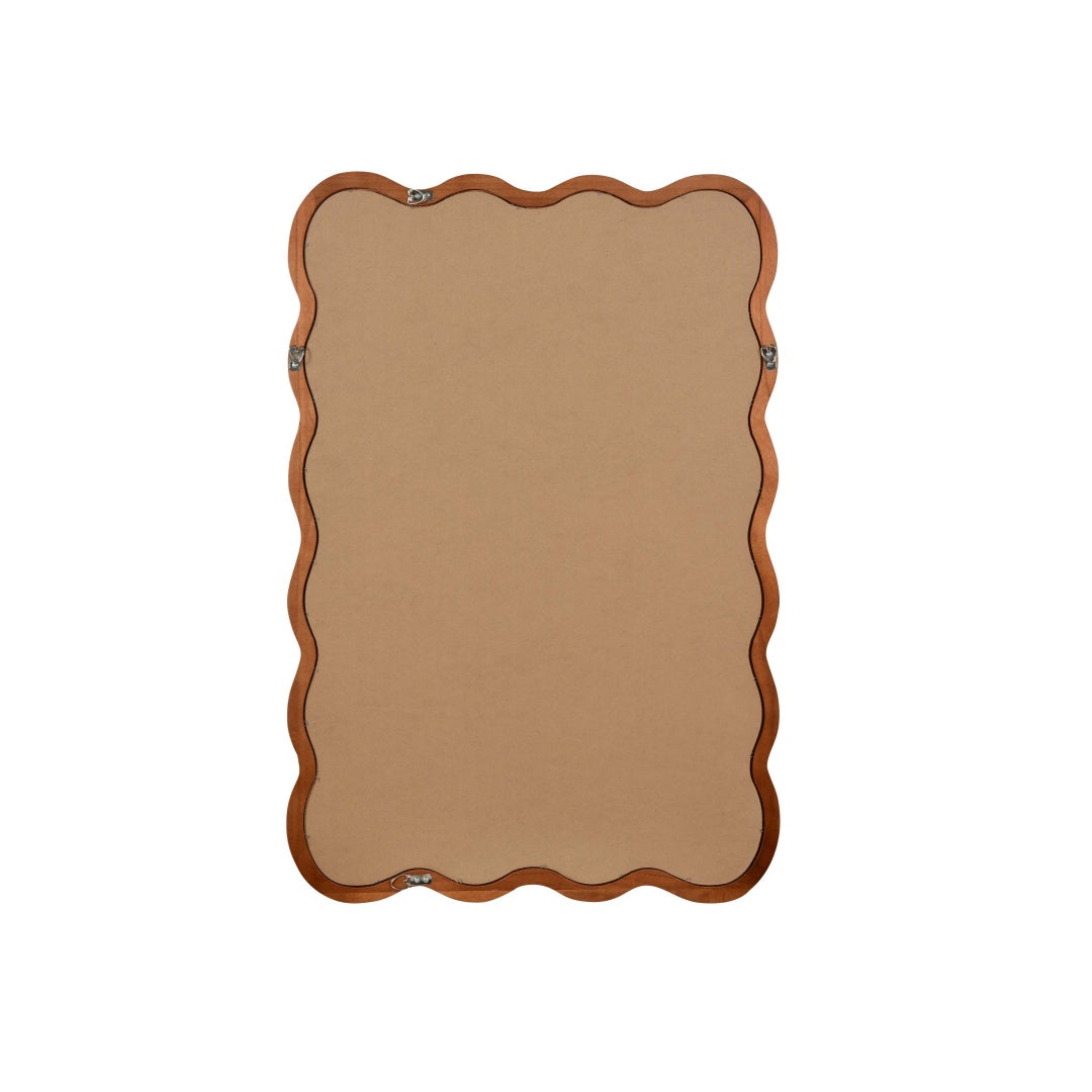 Wavy Rectangle Solid Wood Frame Decorative Mirror - Yellowish Brown 20x30