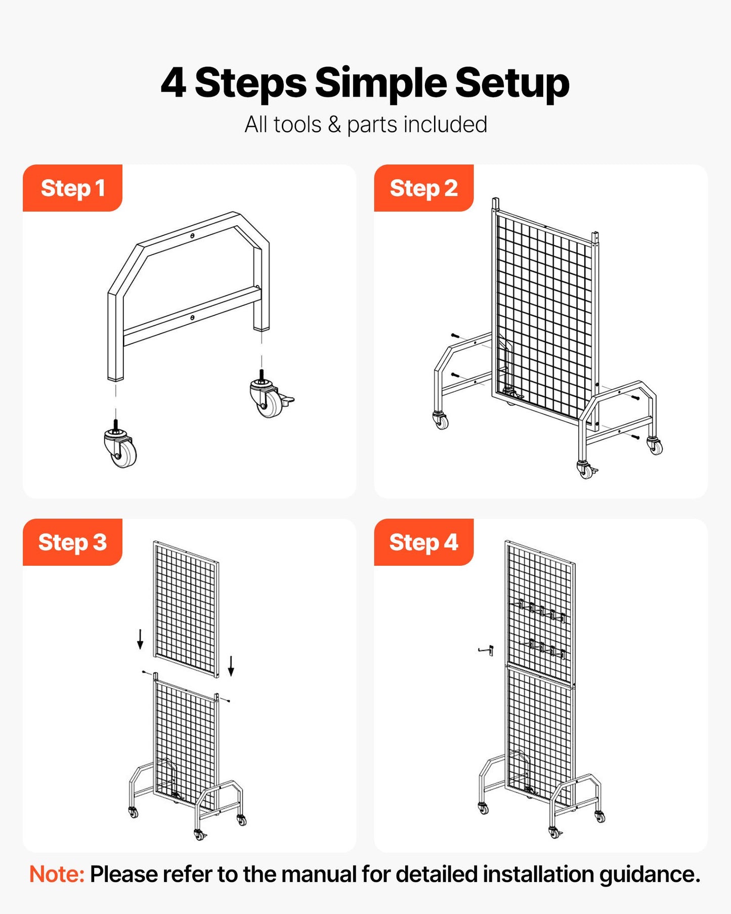 Grid Wall Panel Display Rack with Wheels & Hooks - 3 Packs