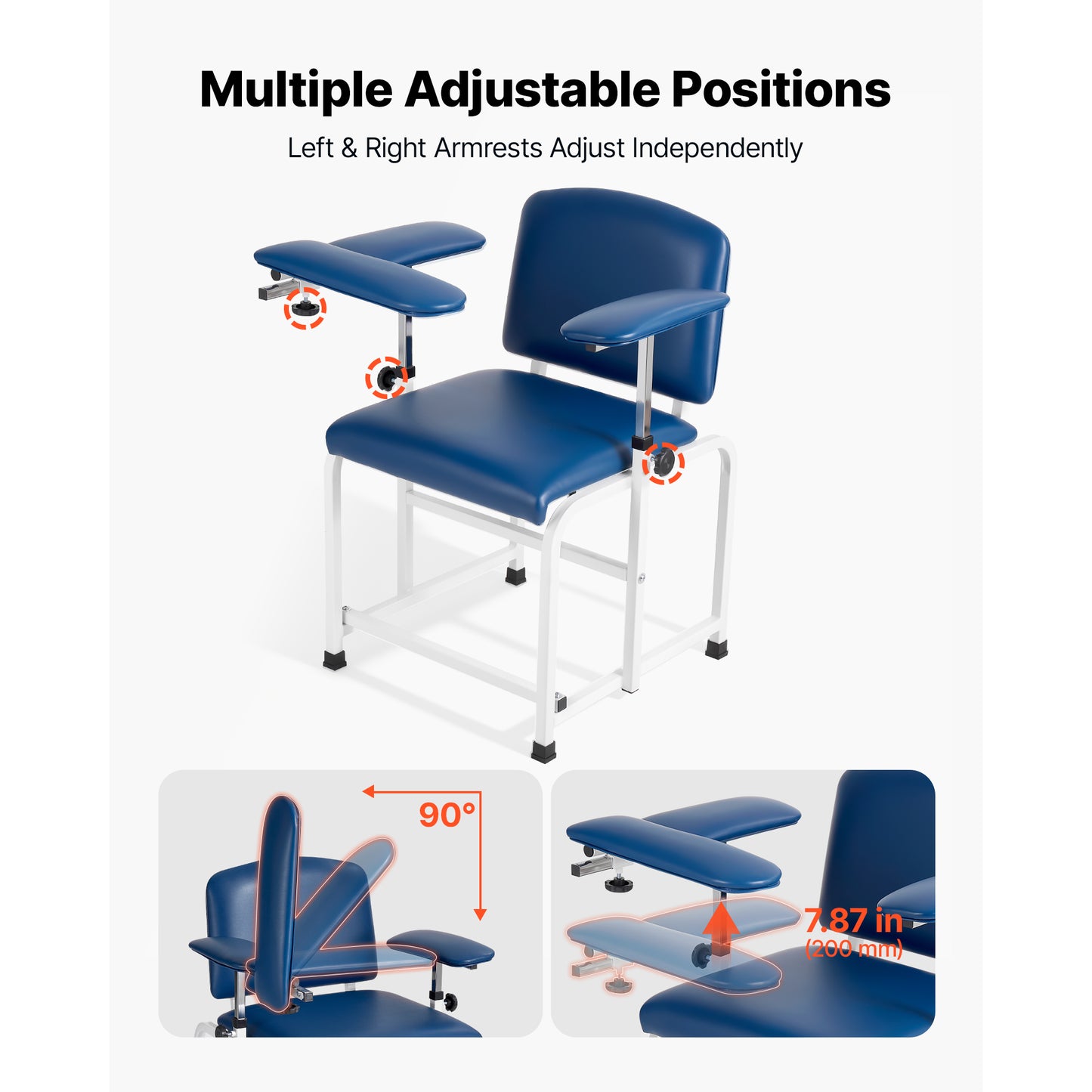 Blood Draw Examination Chair 500LBS Capacity Medical Blood Collection Chair with Adjustable Armrests