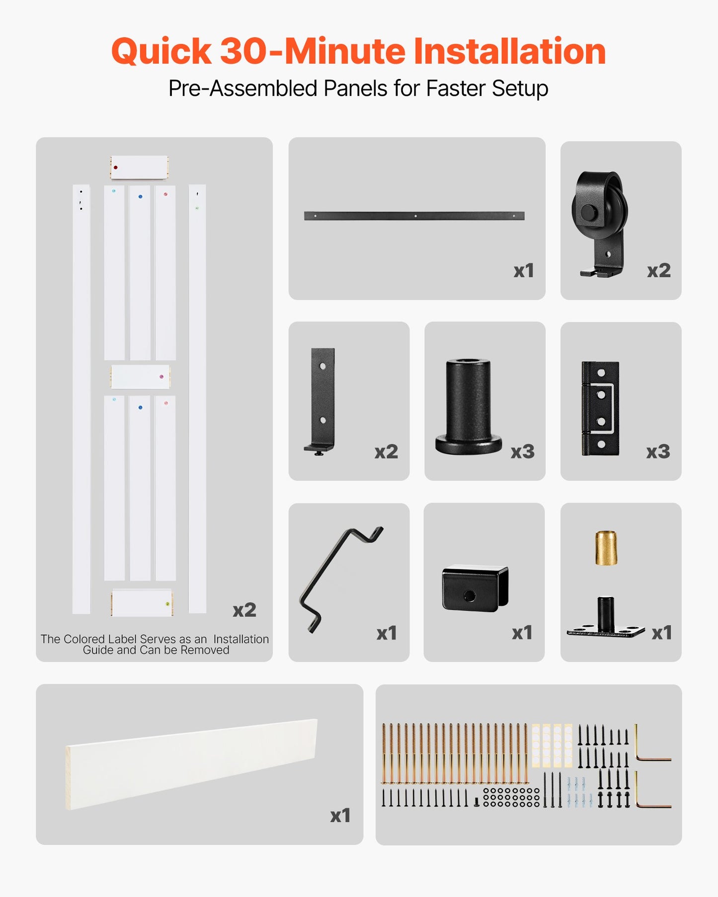 36x84 Bifold Barn Door - MDF Sliding Closet Door with Hardware Kit, White