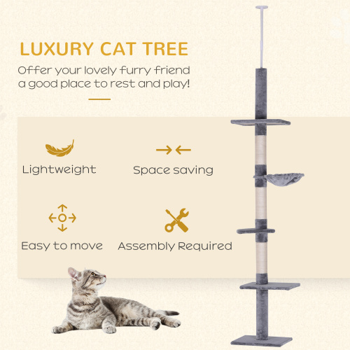 Adjustable Floor-to-Ceiling Cat Tree with Scratching Posts - Gray & White