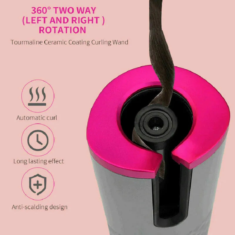 Cordless Auto-Rotating Hair Curler - Ceramic Wireless Curling Iron - Black