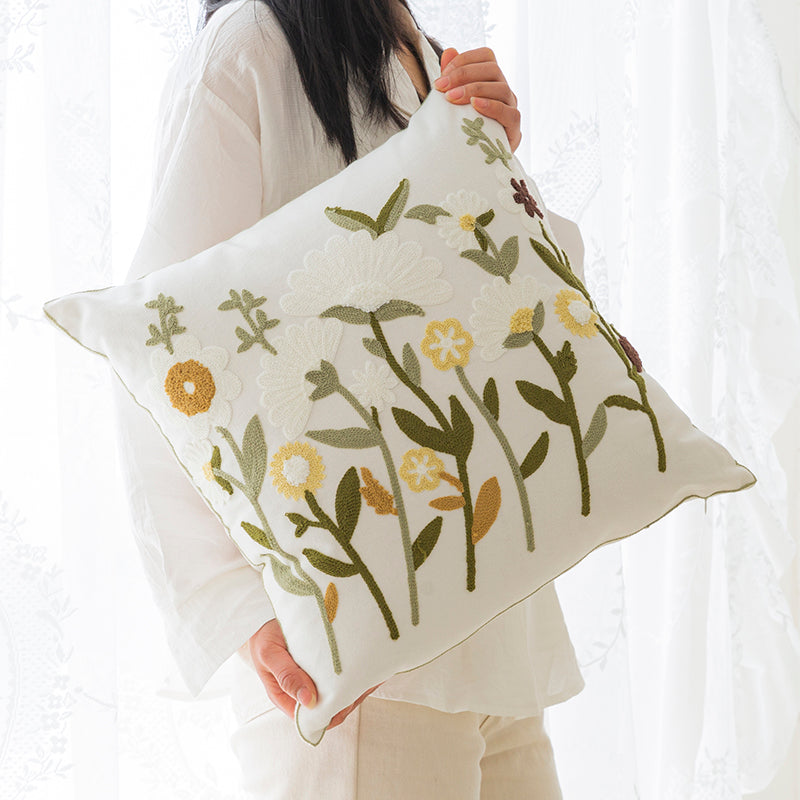 Flower Embroidery Pillow Cover - Decorative Cushion Cover for Living Room