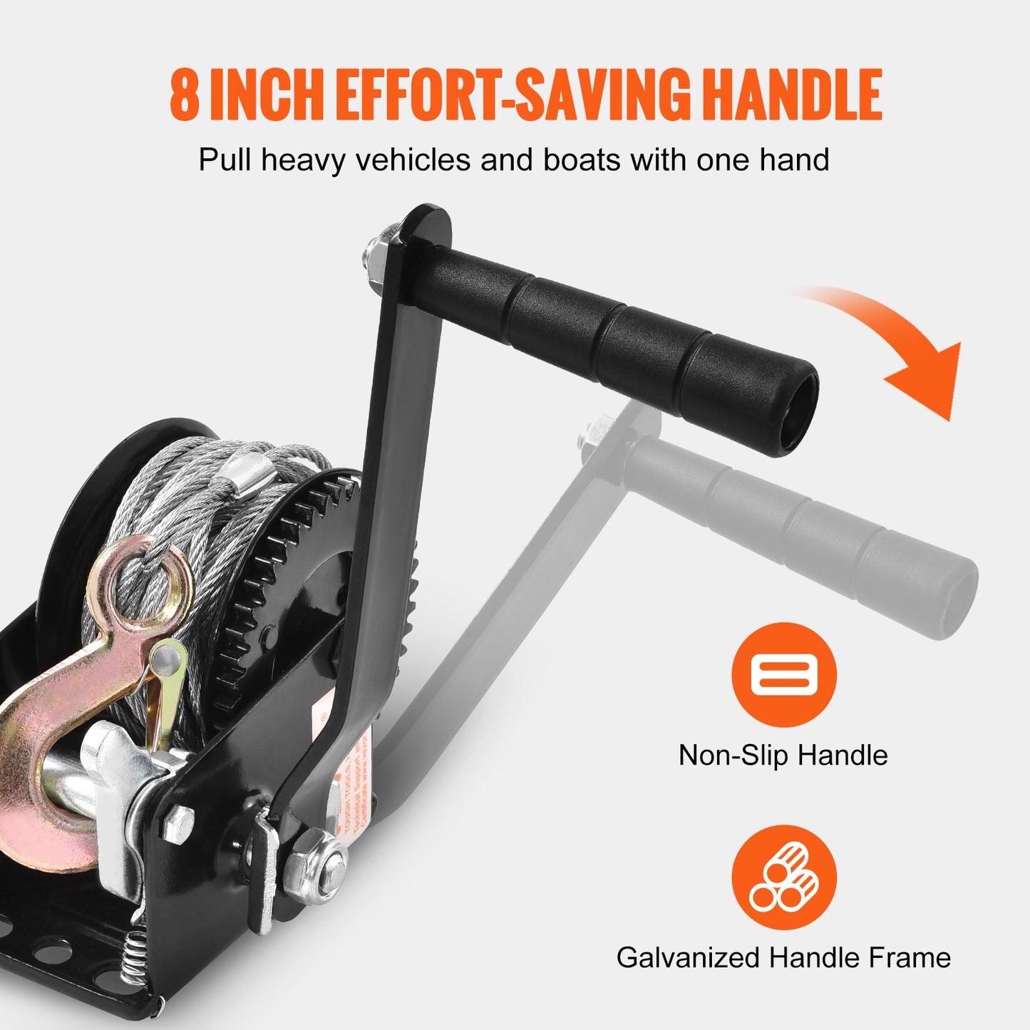 Heavy Duty Hand Winch 800 Lbs Pulling Capacity with 33 Ft Steel Cable for Trailers and Boats - Black