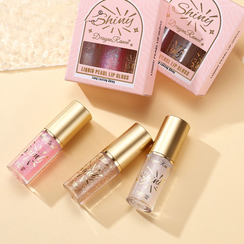 Pearlescent Lip Gloss Set with Large Brush - Moisturizing, Long-Lasting, 3 Colors