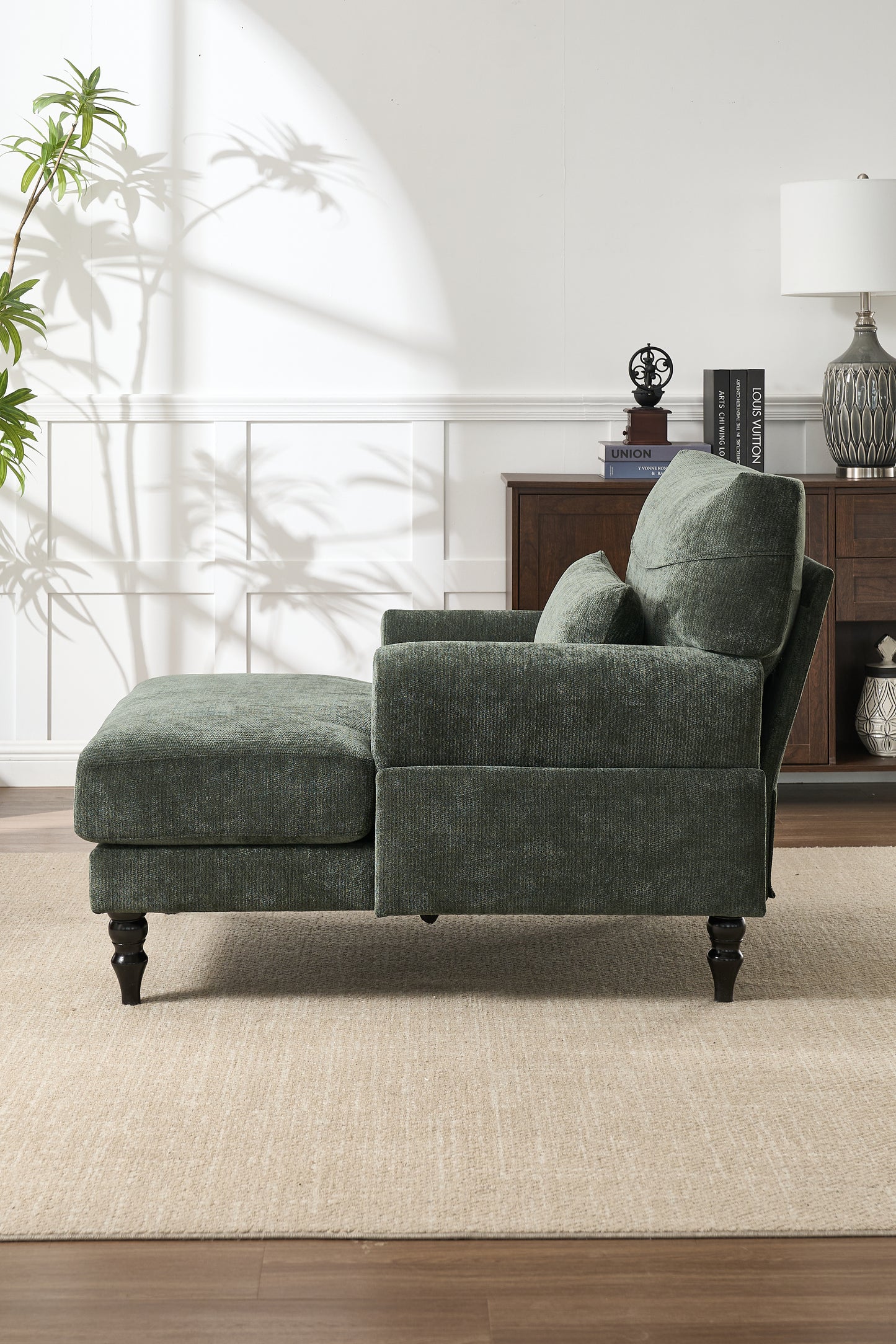 Modern Green Chaise Lounge Chair - Upholstered Sofa Recliner
