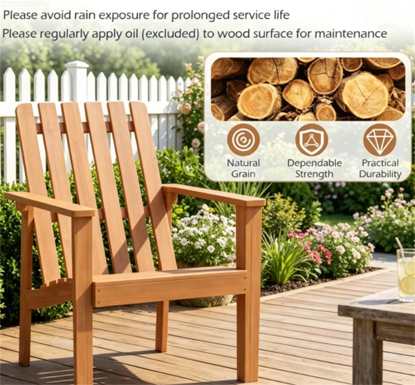 Heavy Duty Acacia Wood Adirondack Chair with Ergonomic Backrest