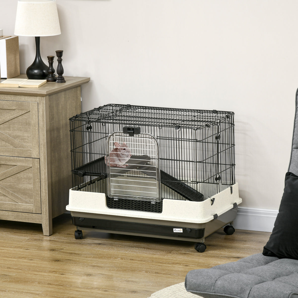 2-Tier Compact Rolling Small Animal Cage for Rabbits, Hamsters & More