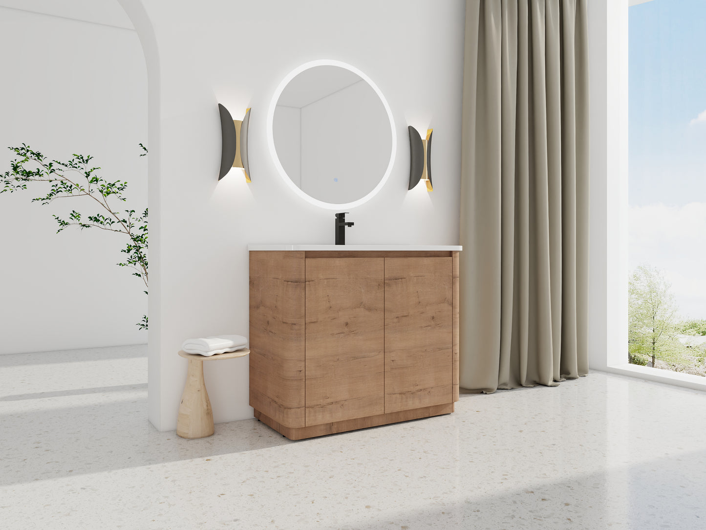 40'' Freestanding Bathroom Vanity With White Ceramic Sink &