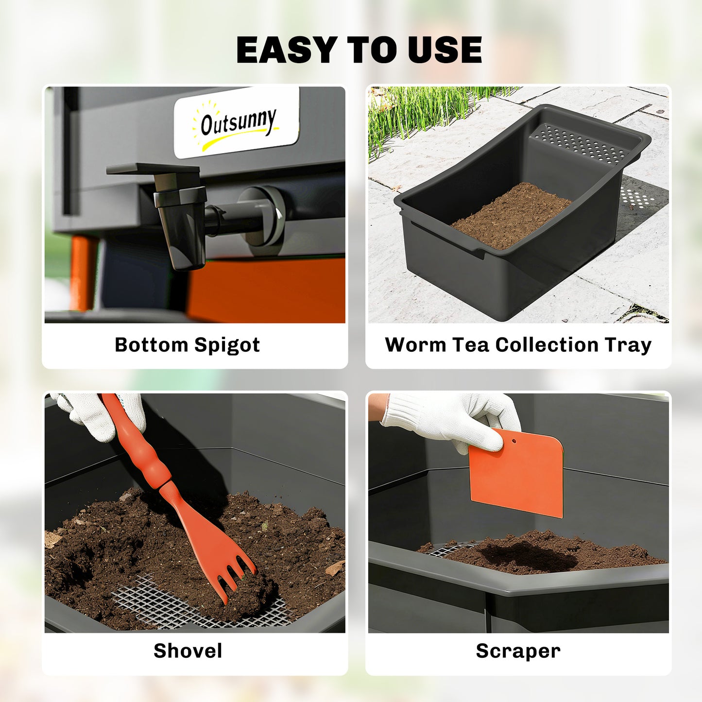 Outdoor & Indoor Worm Composter Bin 7.4 Gal - Multi-Tier Food Waste Recycling