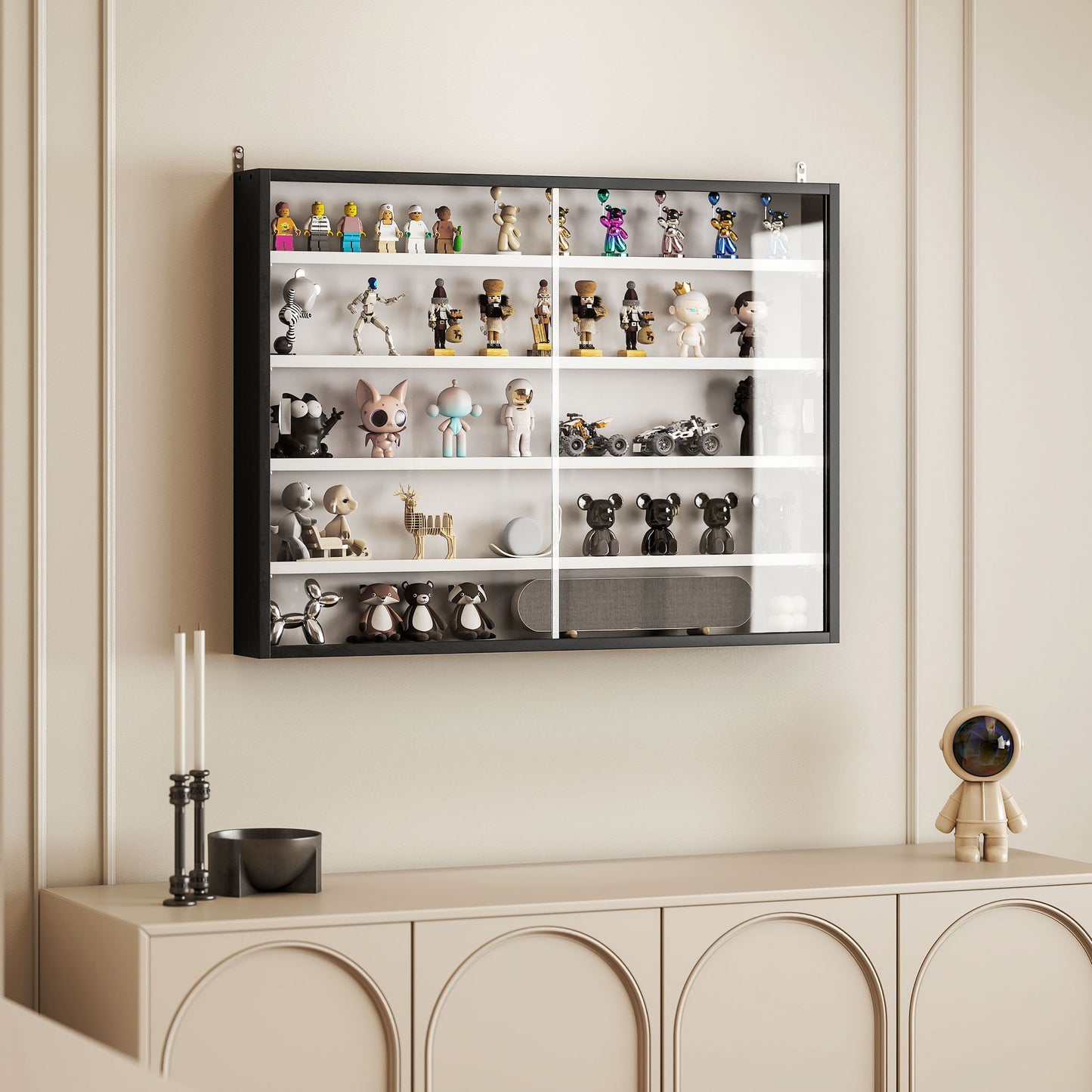 5-Tier Wall-Mounted Display Cabinet with Glass Doors - Black