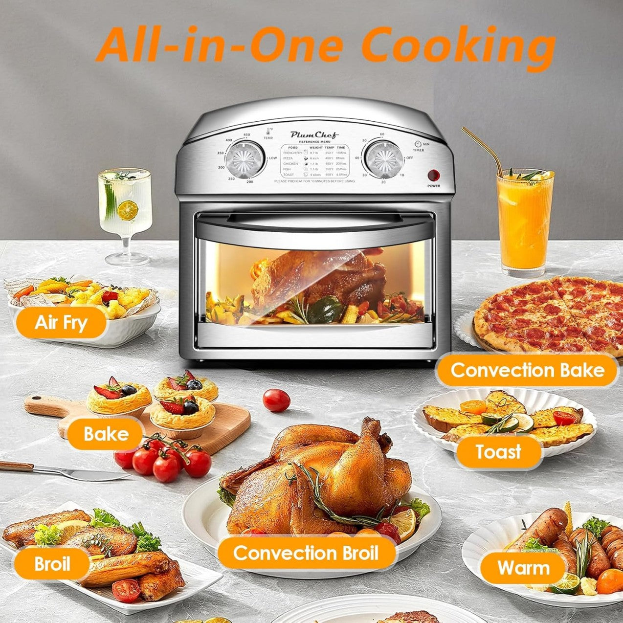 12.5 Qt Stainless Steel Air Fryer with Dual Knob Control and Presets