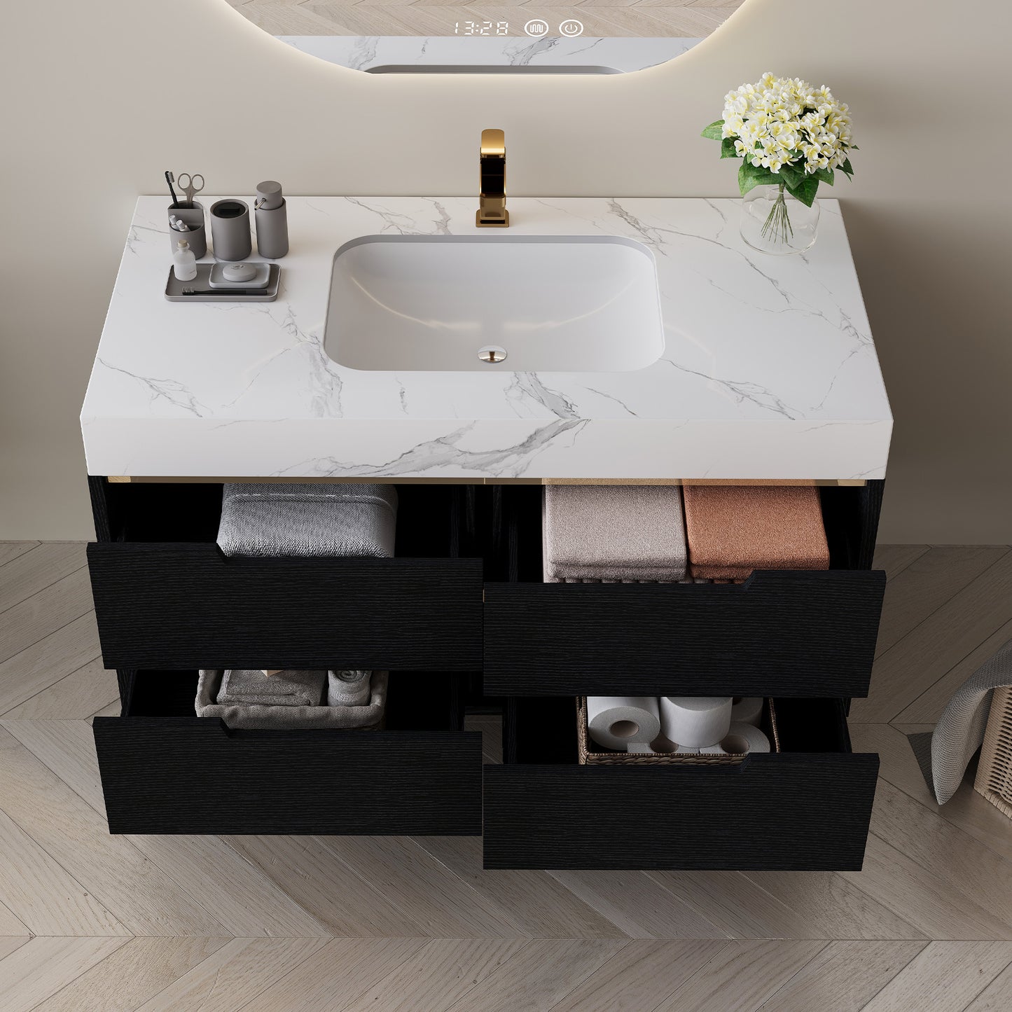 35.4" Modern Bathroom Vanity with Undermount Sink & Storage