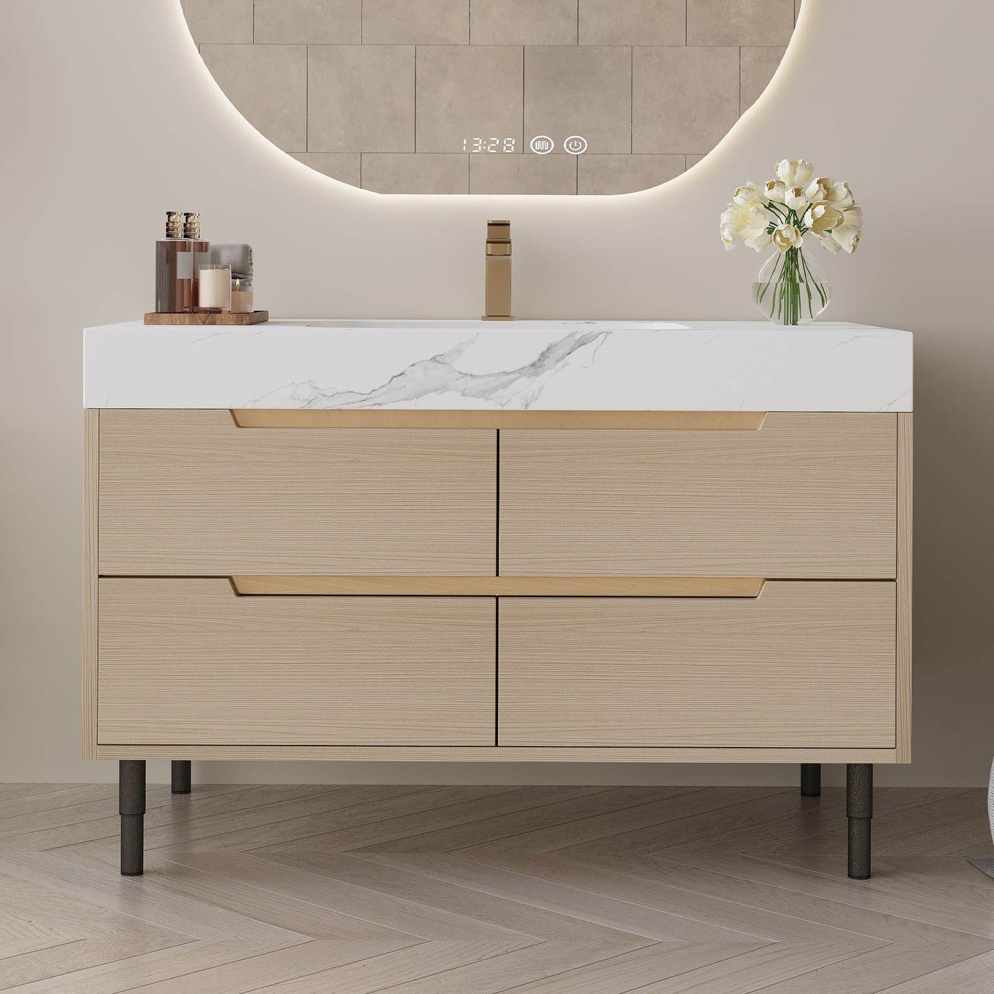 35.4" Modern Bathroom Vanity with Undermount Sink - White Wood