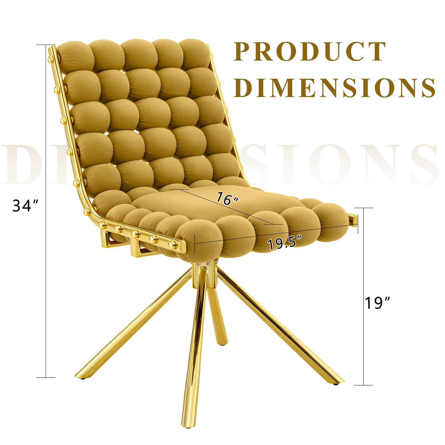 Set of 2 Yellow Velvet Bubble Dining Chairs with Gold Legs