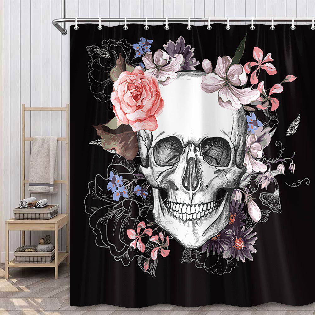 Skull Pattern Bathroom Shower Curtain Digital Print Polyester 90x180cm to 180x200cm