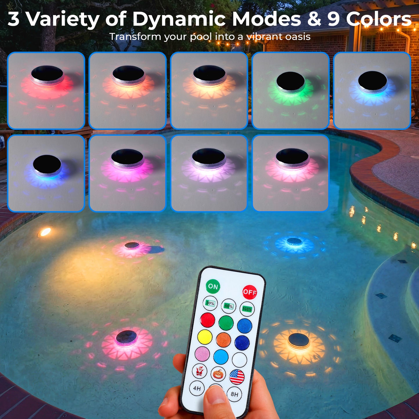 Rechargeable Floating Pool Lights 2 Pack with Remote RGB Colors Waterproof