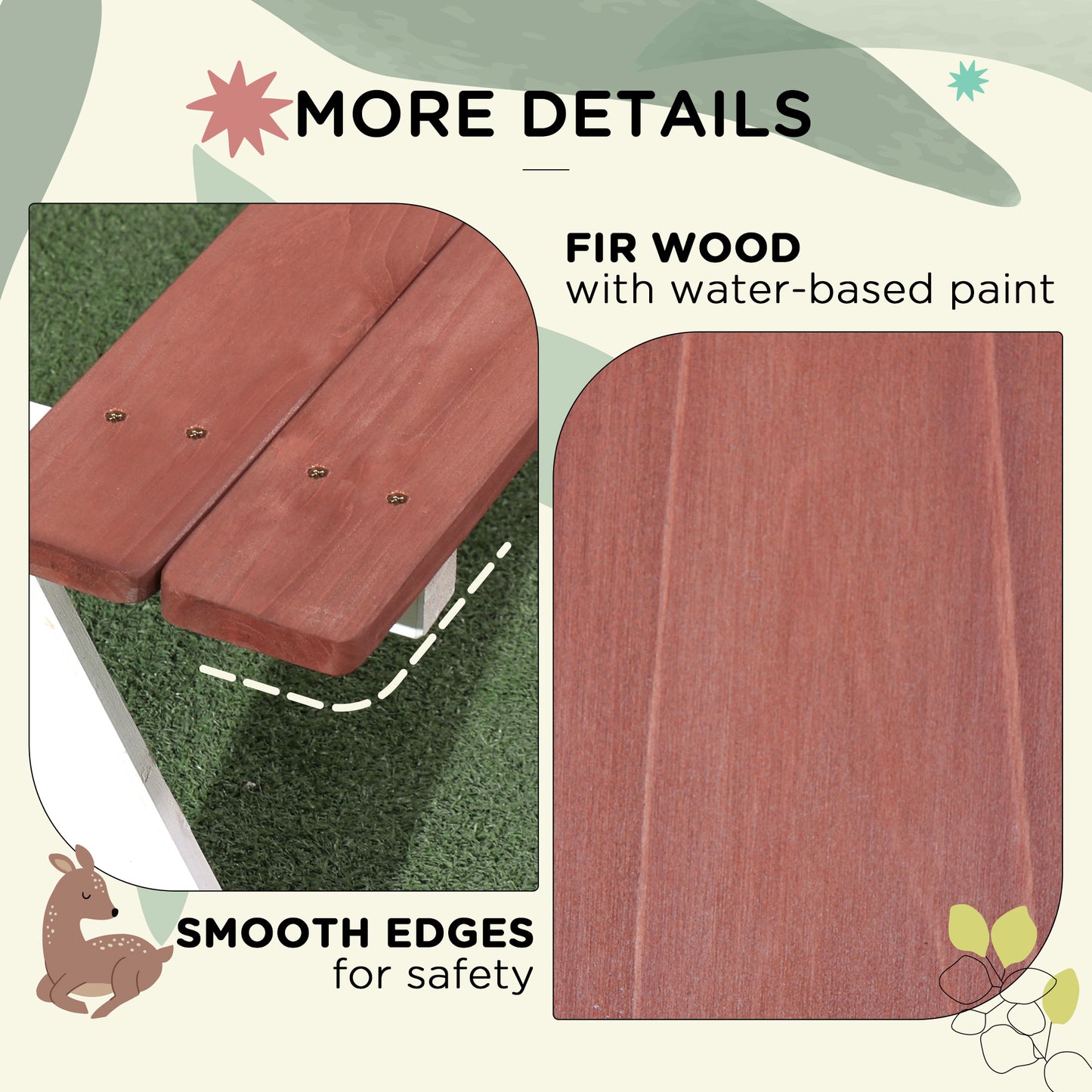 Kids Picnic Table & Bench Set - Outdoor Wooden Furniture, Brown
