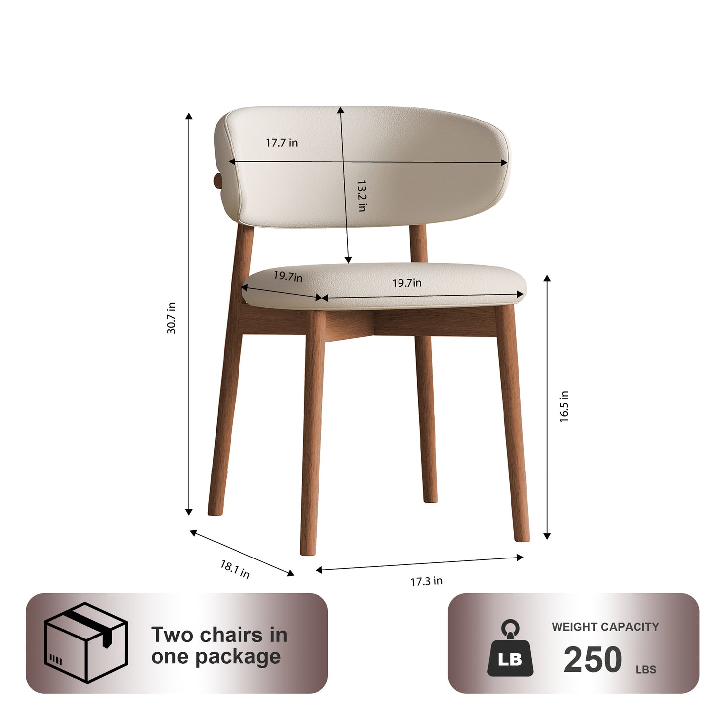 Mid-Century Modern Dining Chairs Set of 2 - Walnut Wood