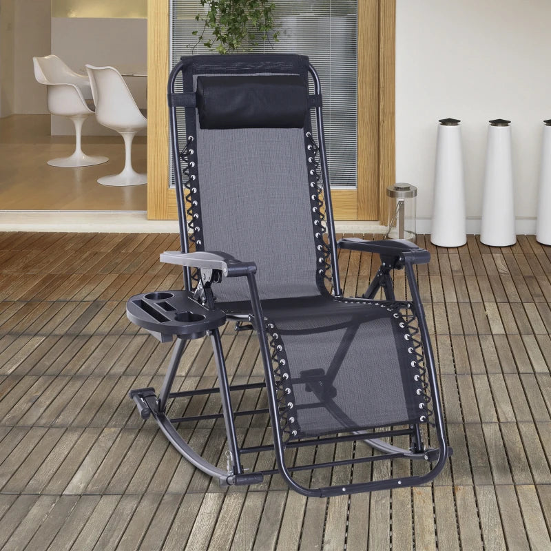 Zero Gravity Reclining Rocking Chair with Cup Holder - Black