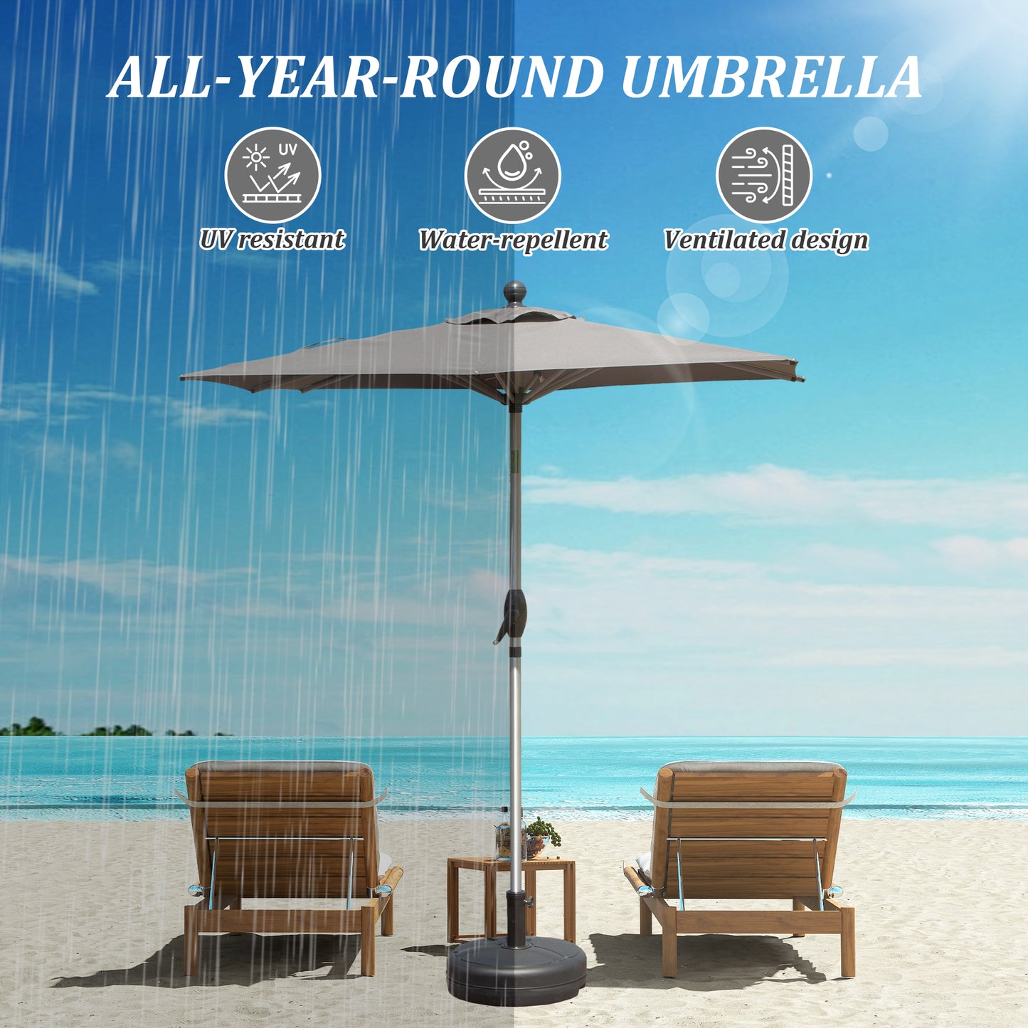 Rectangle Patio Umbrella With Crank Lift And Tilt Function, Grey Base