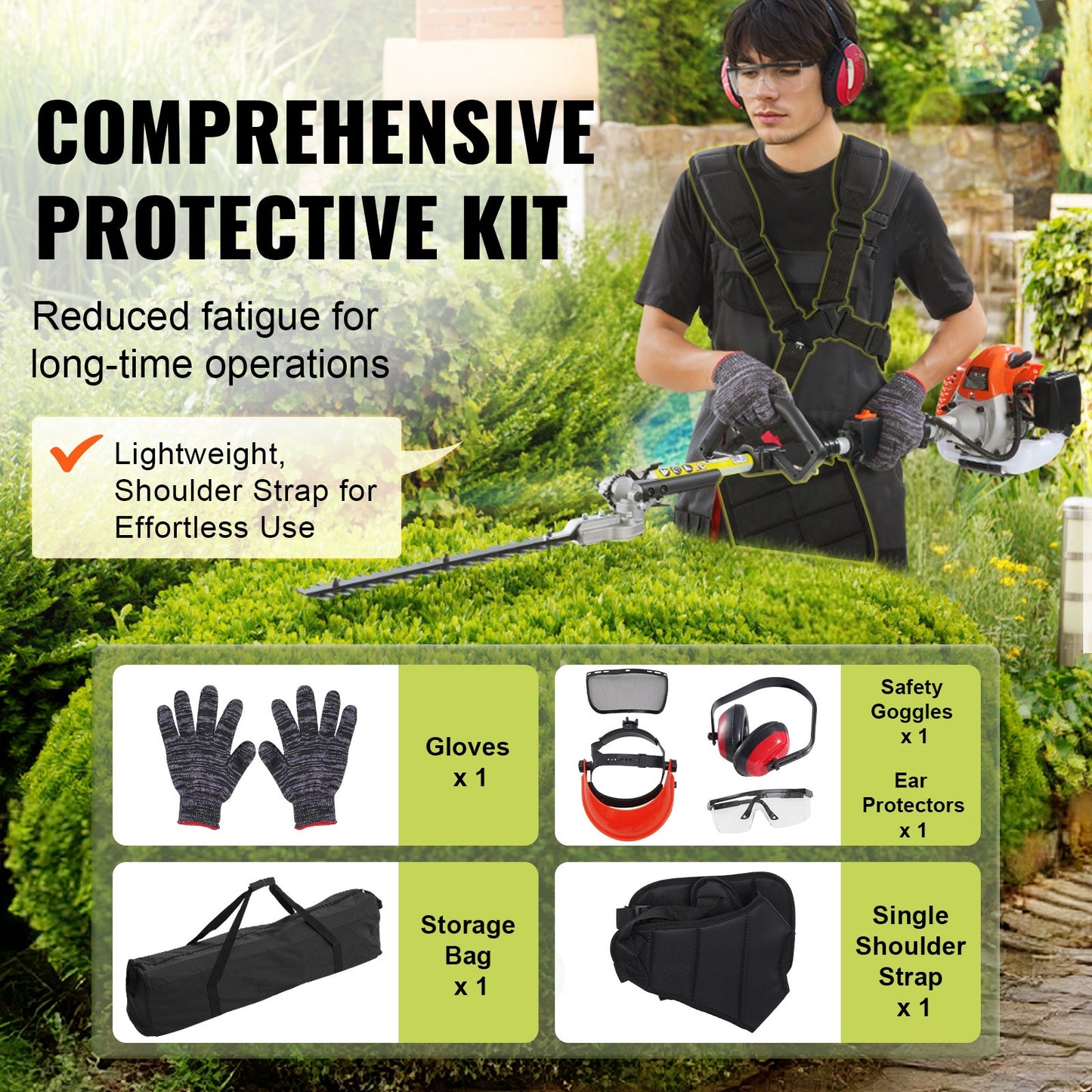 Gas Powered Pole Hedge Trimmer with Dual Sided Blades - 26CC 15.7-Inch