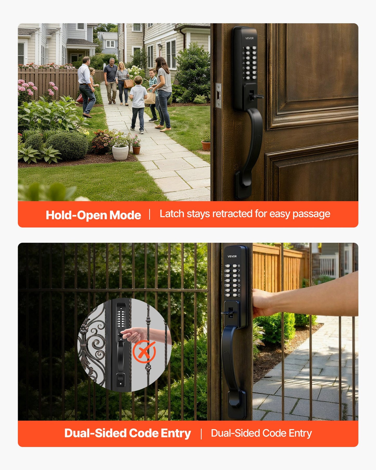 Mechanical Keyless Door Lock - Double-Sided Push Button, 4-7 Digit Code, Outdoor/Indoor Security, Black