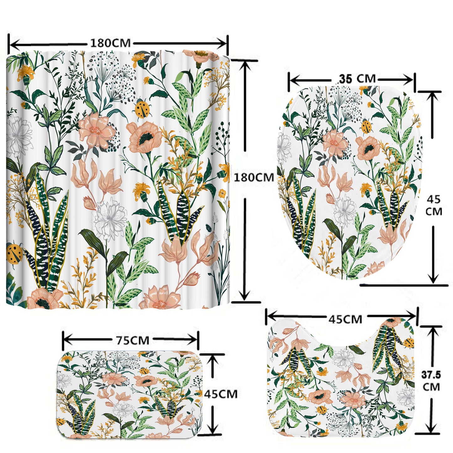 Succulent Flower and Grass Shower Curtain - Digital Printing Bathroom Decor
