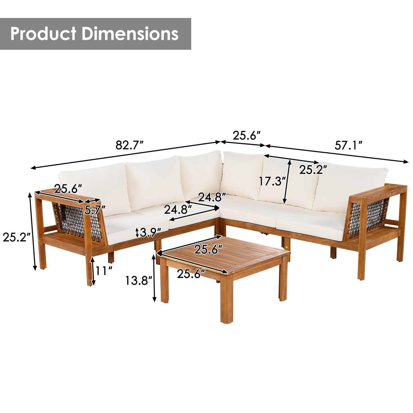 GO 4 Pieces Outdoor Acacia Wood Sofa Set, Woven Mesh Armrests,