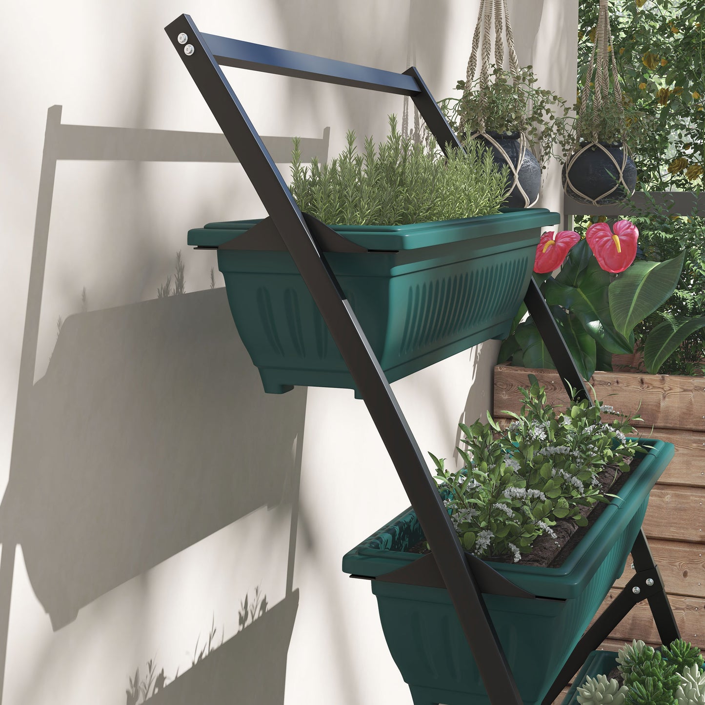 Vertical Garden Planter Stand with 4 Stacked Boxes for Outdoor & Indoor Use - Green