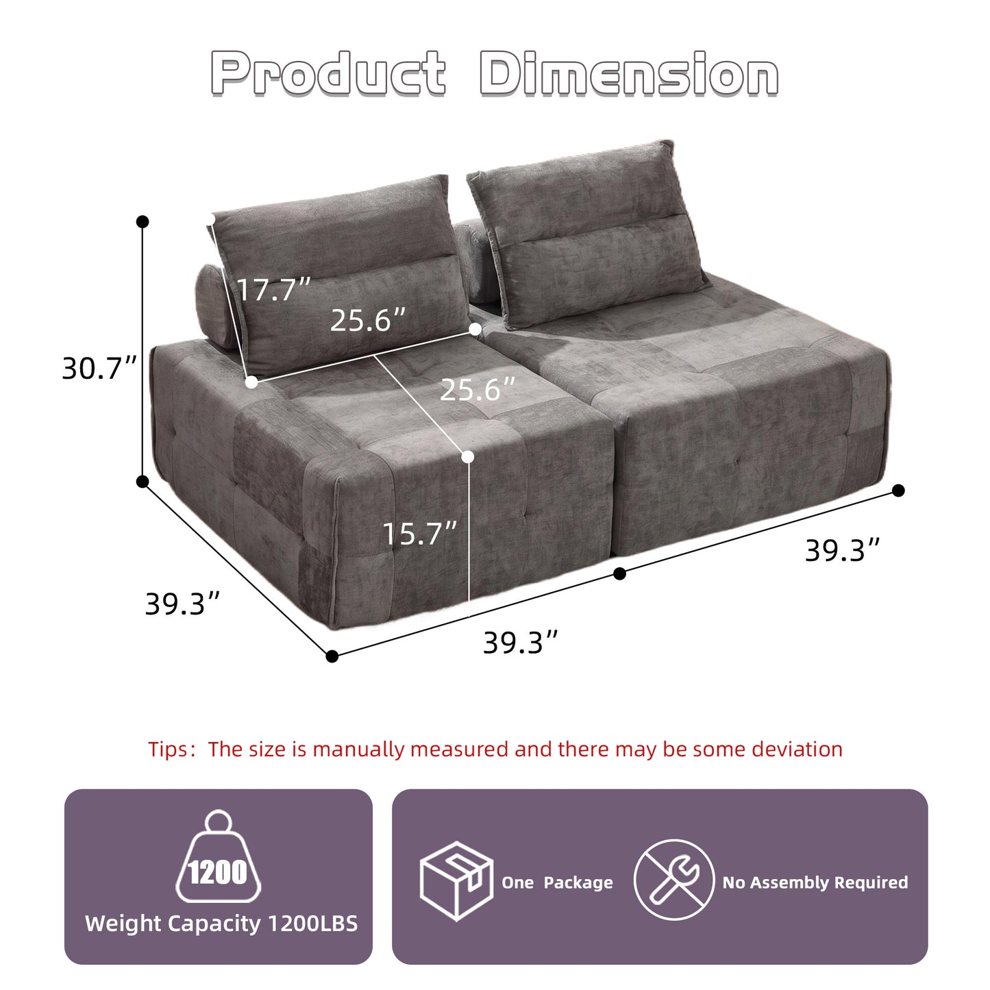 Modular Sectional Sofa with Adjustable Backrest - Grey