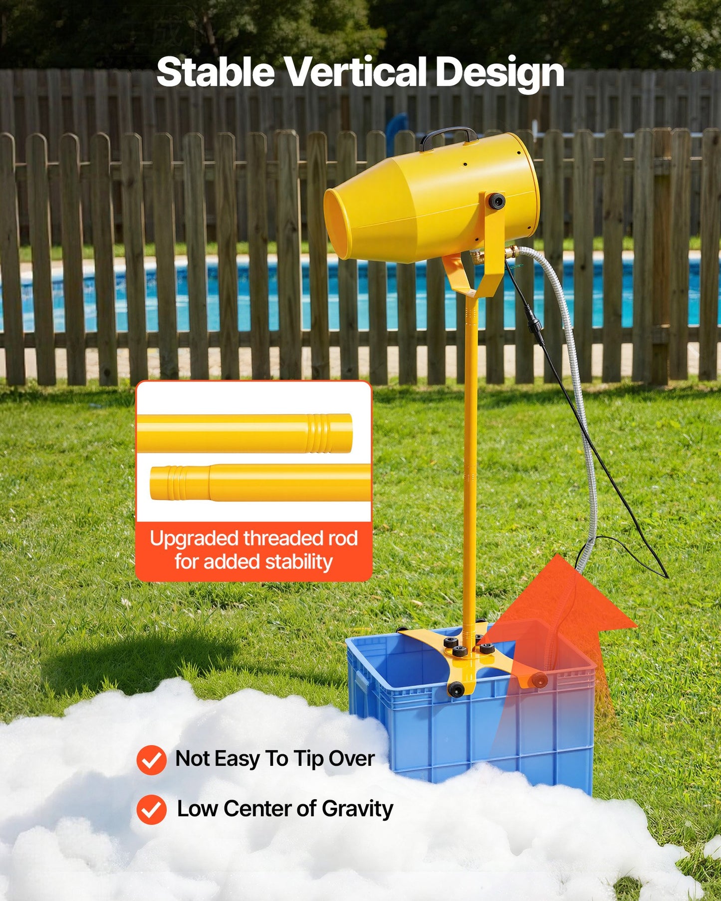 Foam Machine for Parties & Events - 9.84-16.4 ft Spray Range, 74QT Water Tank, Stable Vertical Design, Black